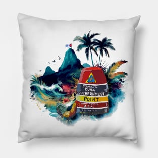 Key West Southernmost Point Marker with Cuban background - WelshDesigns Pillow