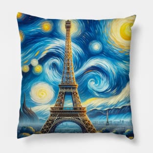 Eiffel Tower Starry Night - Beautiful Iconic Places Pillow