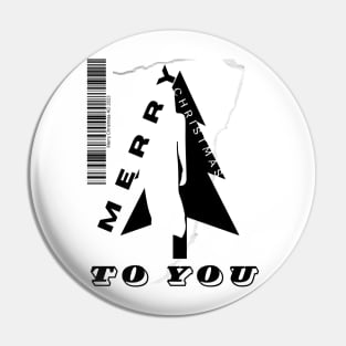 Merry Christmas black Christmas tree and silhouette of a woman with a barcode in a minimalist black and white composition Pin