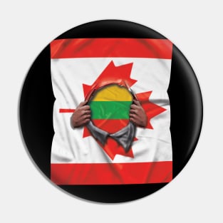 Lithuania Flag Canadian Flag Ripped - Gift for Lithuanian From Lithuania Pin