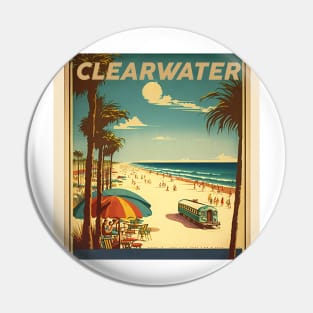 Clearwater Florida Vintage Travel Art Poster Pin