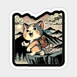 Vintage Japanese Art Sports Hiker Mountain Climbing Cat Magnet