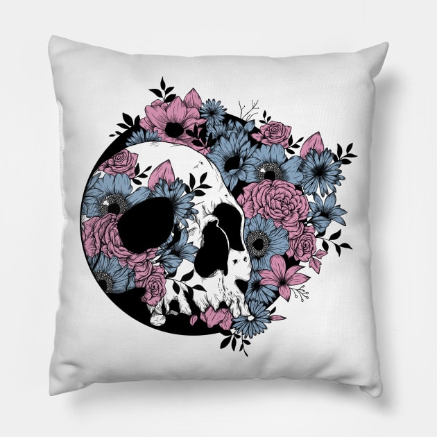 Skulls and Flowers Pillow by Jess Adams