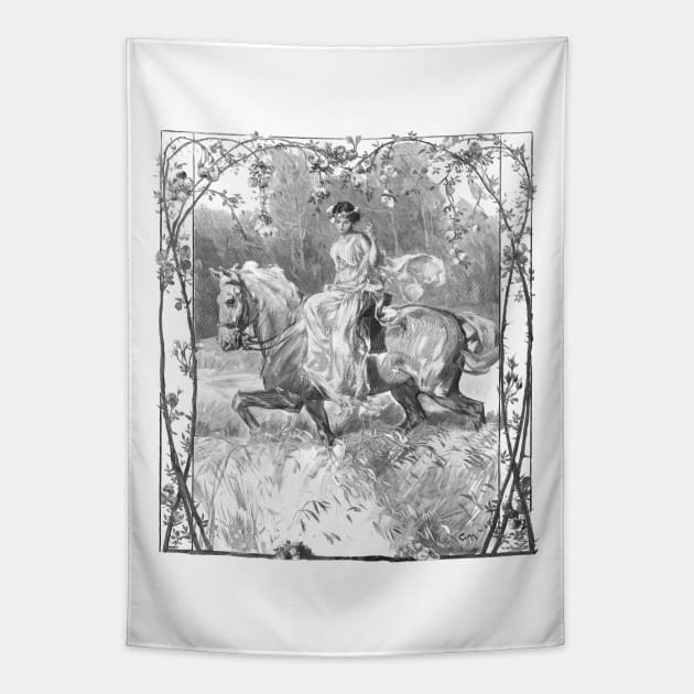 HORSEBACK RIDING GIRL Tapestry by Biophilia