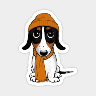 Piebald Dachshund - Cute Dog Wearing Beanie Cap Magnet