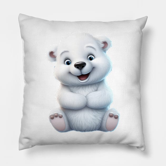 Baby Polar Bear Pillow by Chromatic Fusion Studio