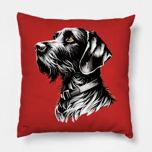 Stunning and Cool German Wirehaired Pointer Monochrome and Gold Portrait for Father's Day Pillow