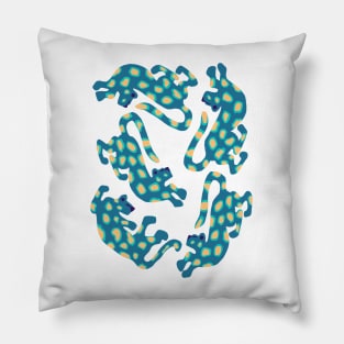 Colorful teal leopards jungle cats pattern Pillow