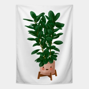 Cute Plant Illustration, Ficus Elastica Illustration Tapestry