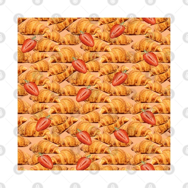 Baked Croissant with Strawberries Seamless Pattern on Beige background by ArtMorfic