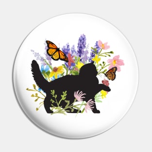 Kitty Cat Playing With Butterfly Floral Garden Pin