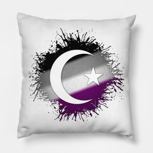 Paint Splatter Asexual Pride Flag Star and Crescent Symbol Pillow