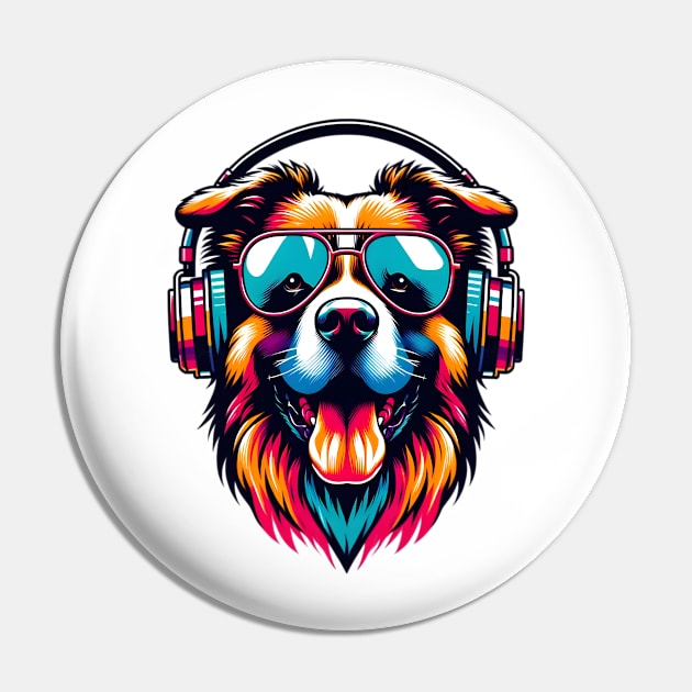 Drentsche Patrijshond Smiling DJ with Groovy Beats Pin by ArtRUs