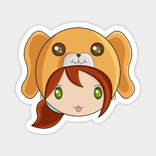 Cute Dog Hat Girl Magnet