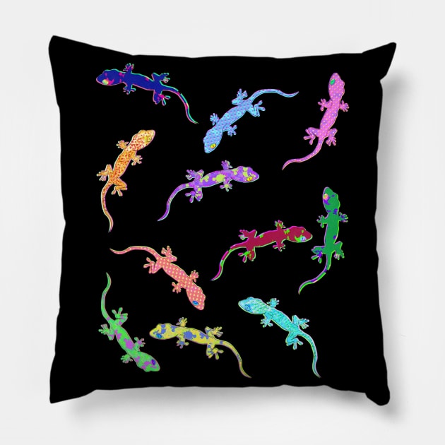 Glitchy Geckos doodle Pattern Pillow by FandomizedRose