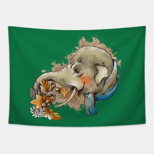 elephant holding floral branch Tapestry