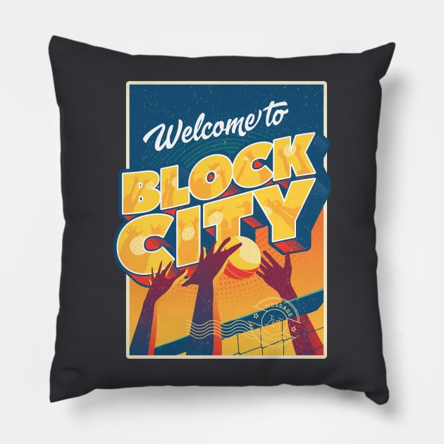 Welcome to Block City | Retro Volleyball Design Pillow by Volleyball Merch