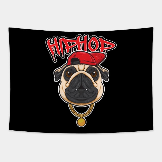 Hip hop Pug Tapestry by wisecolor