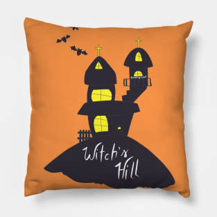 Halloween Witch's Hill in orange Pillow