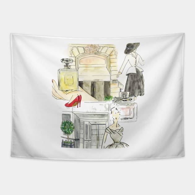 Shopping in paris Tapestry by CasValli