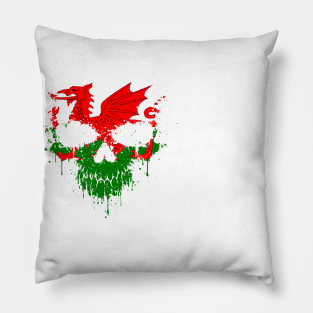 Chaotic Welsh Flag Splatter Skull Pillow