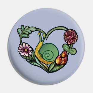 Garden Snail Flower Heart Pin