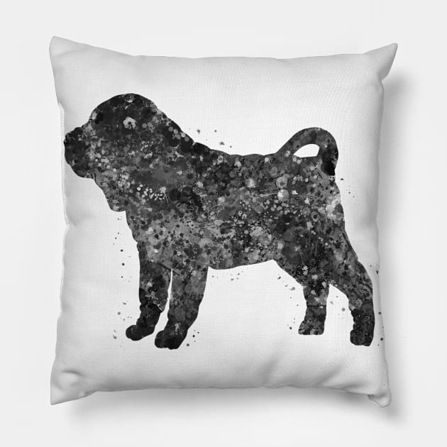 Shar Pei dog  black and white Pillow by Yahya Art