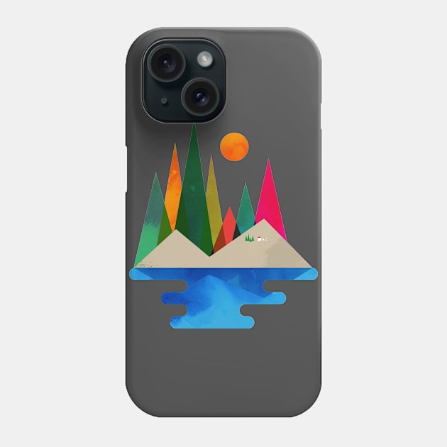 Mountains, forest, lake adventure. Phone Case by Curvilineo