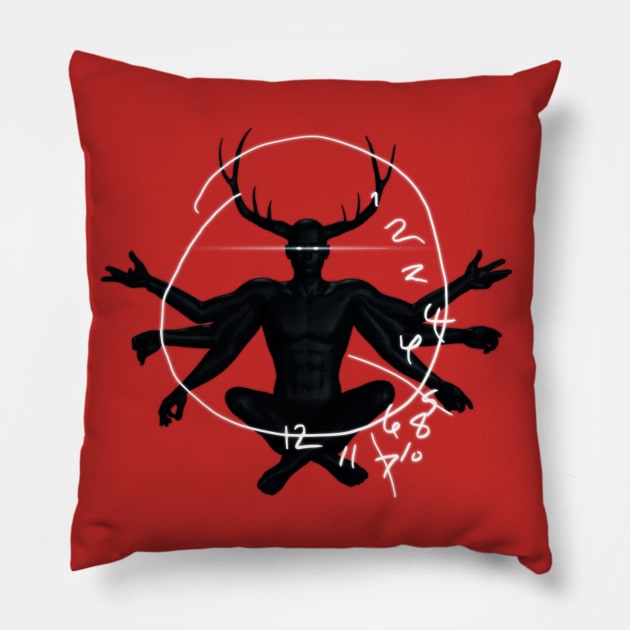 Six Arm Stag Clock Pillow by Darkseal