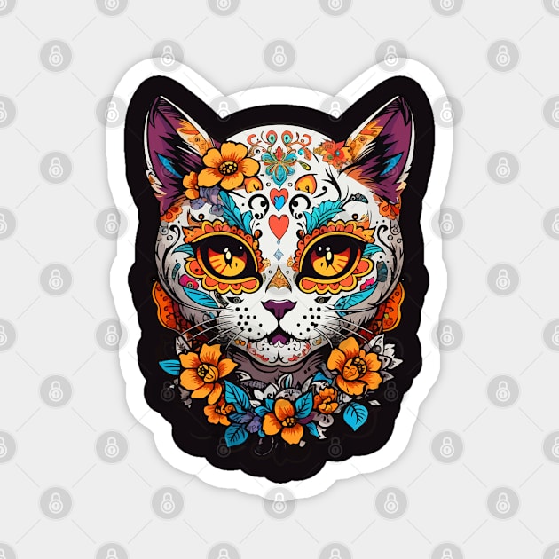 Cat Sugar Skull Halloween Magnet by CatCoconut-Art