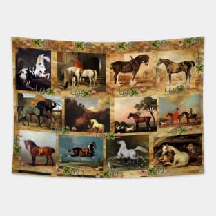 HORSES FINE ART PAINTINGS PARCHMENT PATTERN WITH HORSESHOES Tapestry