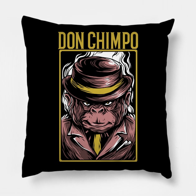 Don Chimpo! Funny Mafioso Monkey! Crime boss! Pillow by Johan13