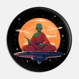 Funny Buddha Alien UFO Pin