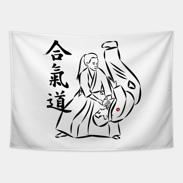 Aikido Kotegaeshi, the Technique in black on white edition for Aikido Tapestry by BaliBudo