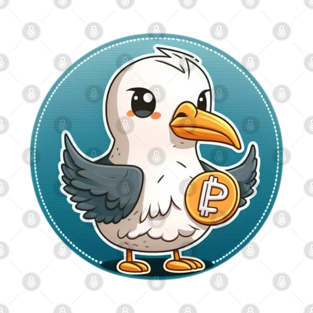 Whimsical Albatross Holding a Crypto Coin by DesginsDone