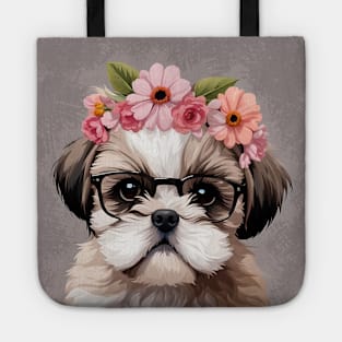 Baby Shih Tzu Puppy Wearing Glasses Tote