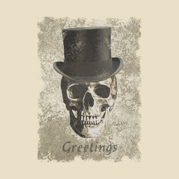 Skull in Top Hat spooky macabre distressed brown by Mazz8 Designs