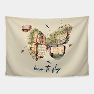 Vintage Map Butterfly: Born to Fly Adventure Design Tapestry