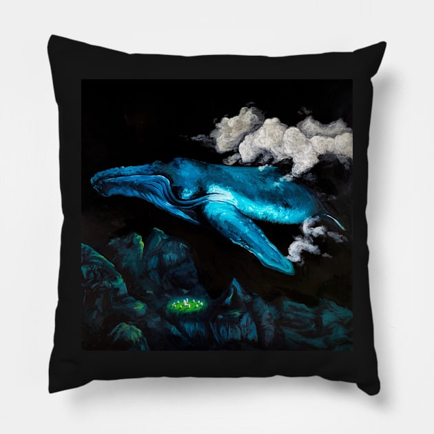 Passing Through - Whale Dark Landscape Tartaria Ancient Civilization Hidden History Original Wall Art Handmade Home Decor Painting Pillow by tylerashe