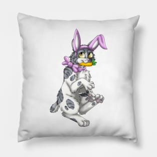 Bobtail BunnyCat: Grey Bicolor Tabby (Pink) Pillow