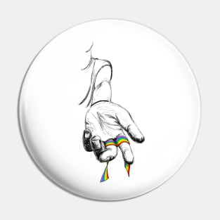 Hand holding rainbow lint Pin