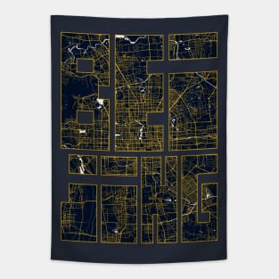 Beijing, China City Map Typography - Gold Art Deco Tapestry