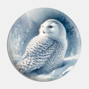 Silent Vigil: Majestic Snowy Owl Watercolor Pin