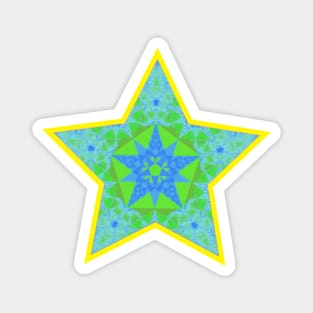 Yellow teal ornamental christmas star Magnet