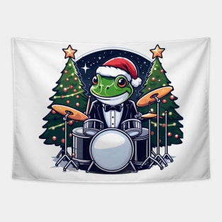 Drummer Frog Christmas Tapestry