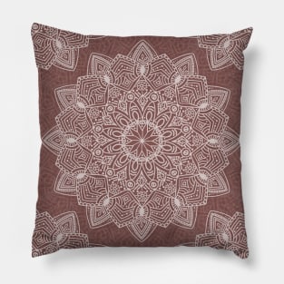 Beautiful hand drawn soft white mandala on terracotta clay Pillow