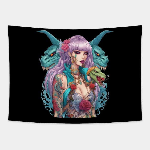 Dungeon Reptile Girl Tapestry by animegirlnft