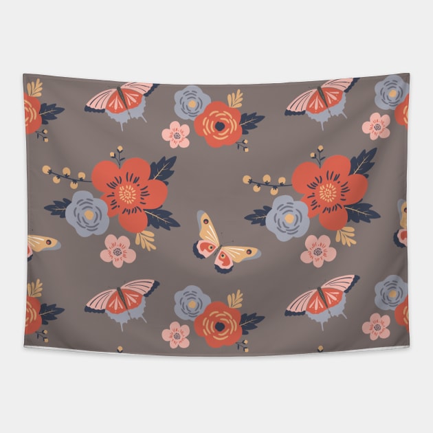 Pastel Spring Butterfly Flower Pattern Tapestry by jodotodesign
