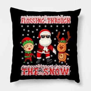 Flossing Through The Snow Santa Reindeer Elf Pillow