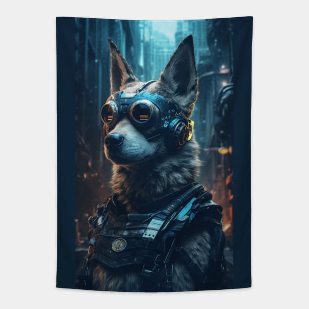 Cyborg Dog Portrait Tapestry by AviToys